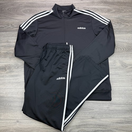 Adidas Track Suit Mens L/XL Black White Striped Pants Jacket Set 90s Y2K READ