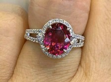 4Ct Oval Pink Tourmaline Rubellite Diamond Wedding Ring 14K White Gold Finish