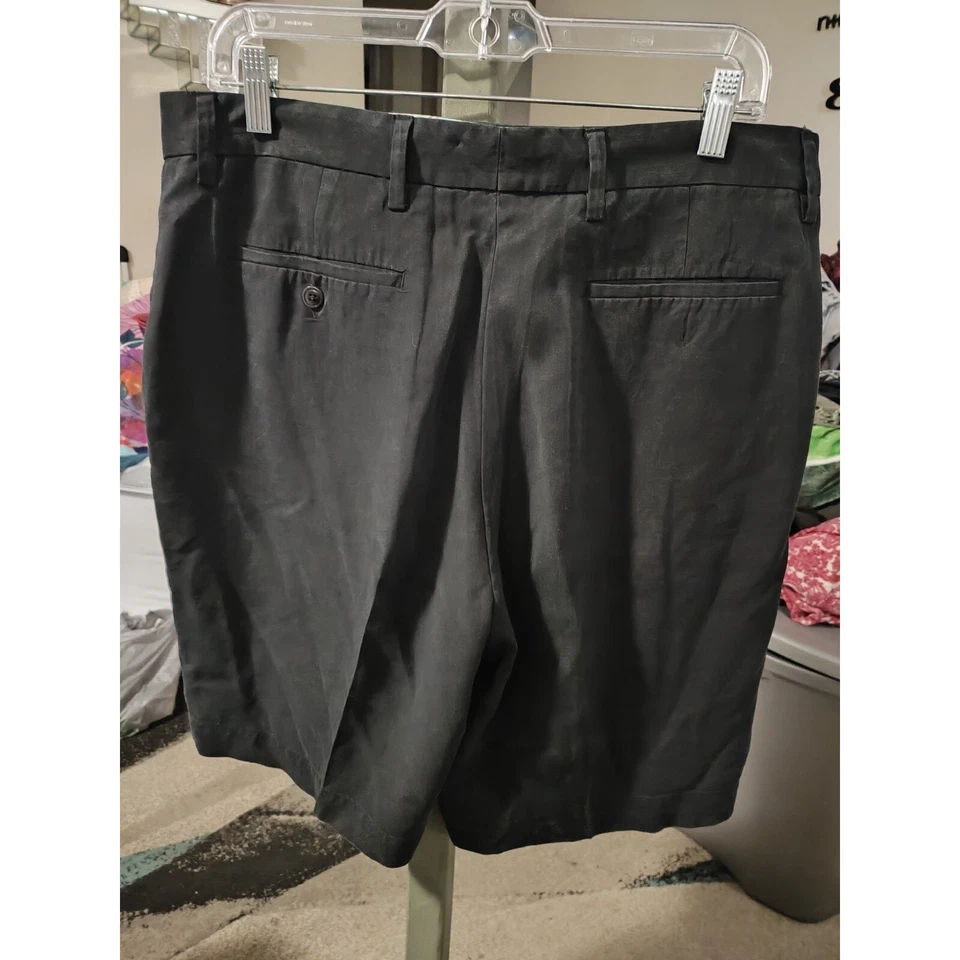 Pantalones Cortos Chinos Bugatchi Uomo 80% Seda 20% Lino Plisados Frontales Para Hombre Talla 35 Negros Foto 2 de 4
