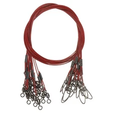 15Pcs Steel Fishing Wire Leader Line with Swivel and Snap 125LB 21 Inch, Red