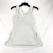 Lululemon Athletica Tank Top White Built In Bra Crossback Floral Mesh Size 2 Est