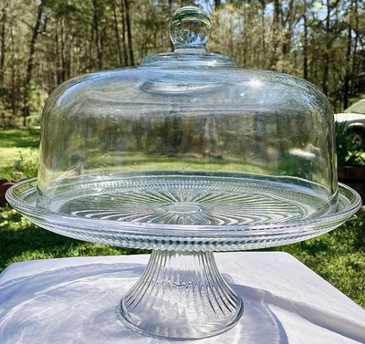 Anchor Hocking Vintage Canton Piece Pedestal Cake Stand Dome Starburst 