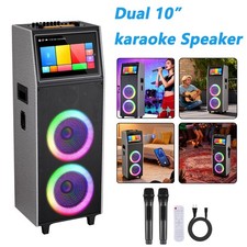8000W Rechargeable Karaoke Machine Dual 10" Woofer 14" Touchscreen Wireless Mic