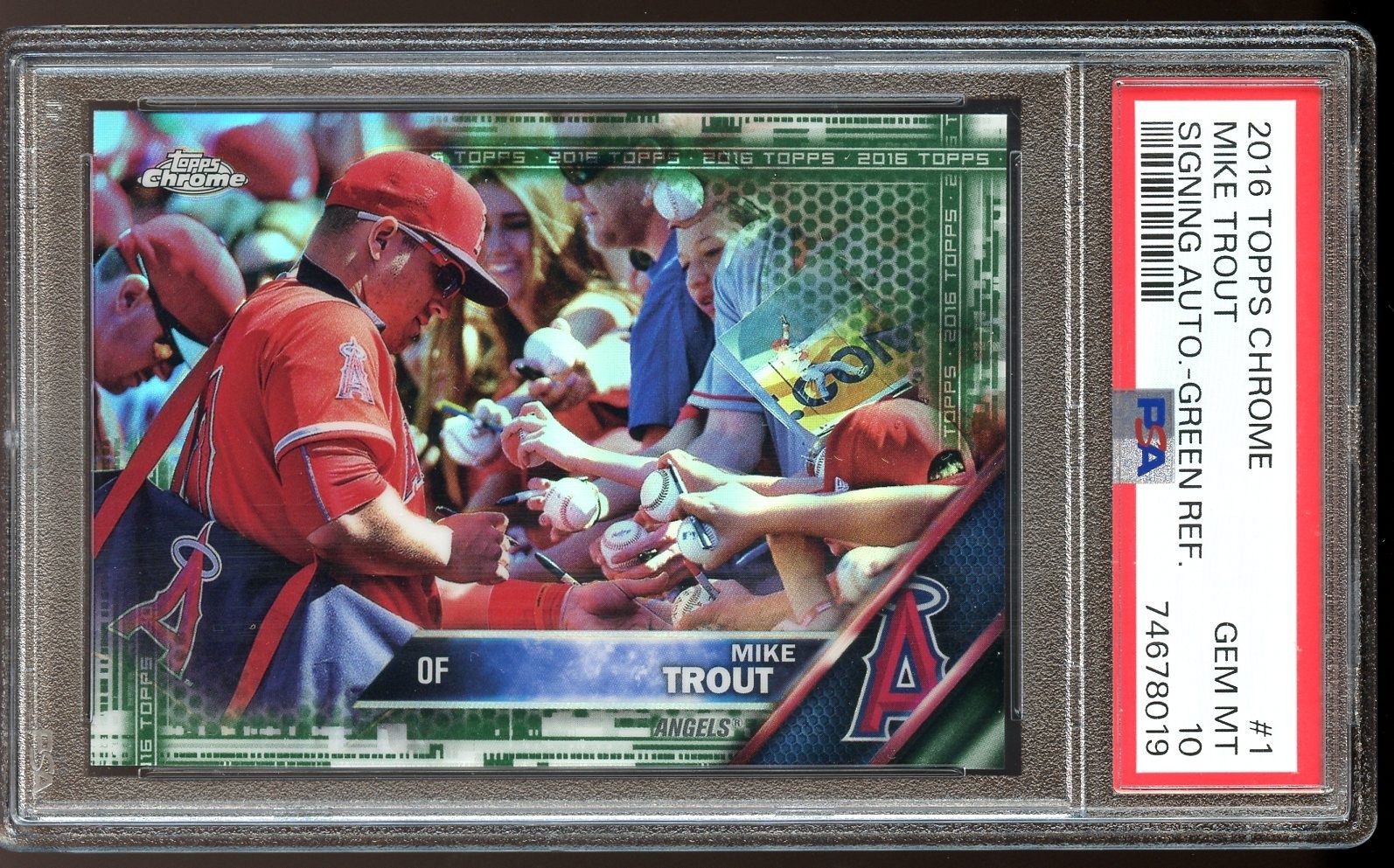 2016 Topps Chrome MIKE TROUT #1 Signing Auto Green Refractor #/99 - PSA 10