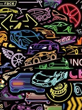 24pcs Neon Racing Car Graffiti Stickers 24pcs Neon Racing Car Graffiti Stickers