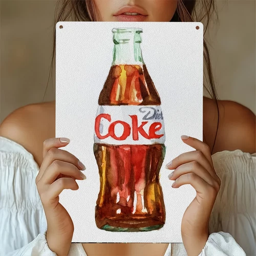 2D Flat, 1pc Vintage Diet Coke Bottle Wall Art Tin Metal Signs - Weather-Resista