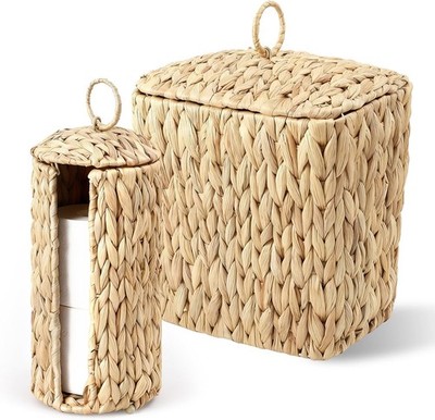 Wicker Waste Basket and Toilet Paper Holder, 2.5 Gal Handwoven Water Hyacinth