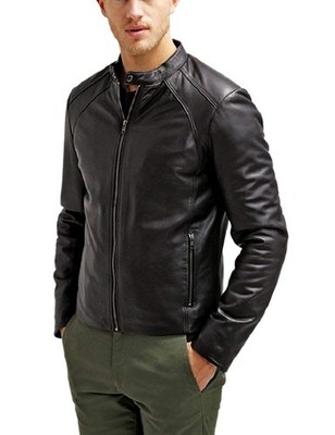 Men s Biker Leather Jacket Motorcycle Slim Fit Genuine Leather Rider Coat