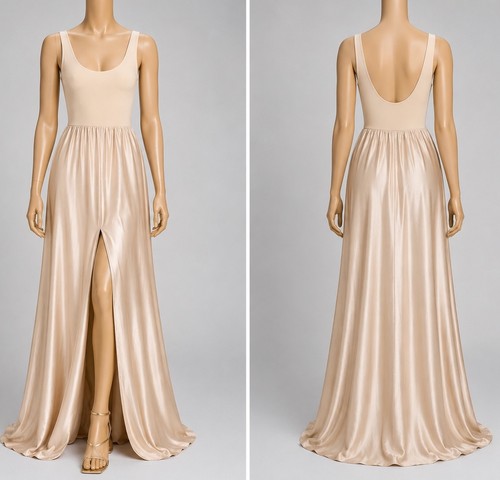 Show Me Your Mumu Harper Maxi Dress Womens Large Champagne Luxe Satin Side Slit