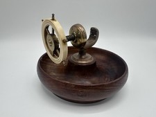 Vintage Ship's Wheel Nut Cracker Wood Bowl Mid Century Antique Piece