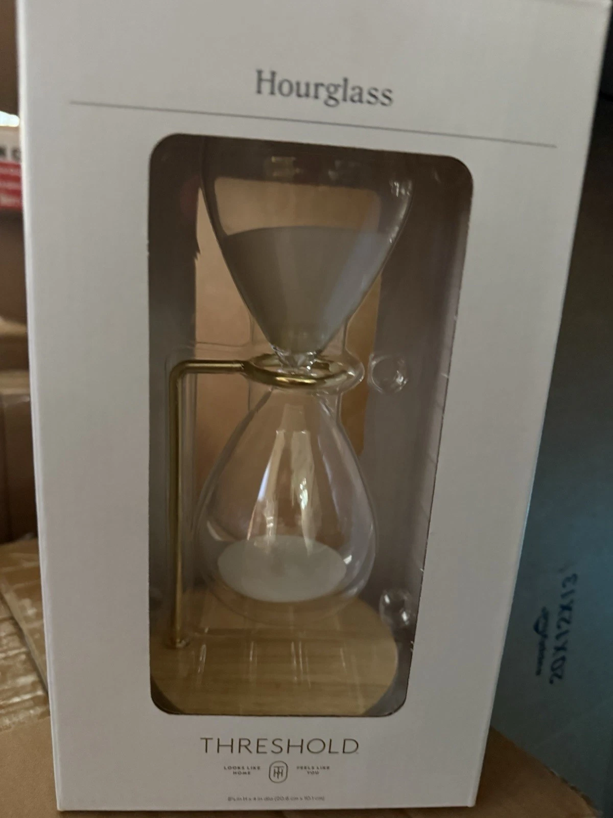 Threshold Hourglass Sand Timer - Clear Glass, White Sand, Gold Frame Wood Base