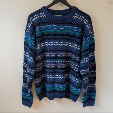 VTG Men's Expressions International Multicolor 3D Texture Knit Grandpa Sweater L