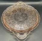 Jeanette Depression Glass Pink Round Handled 12 1/2" Cake Plate Cherry Blossom