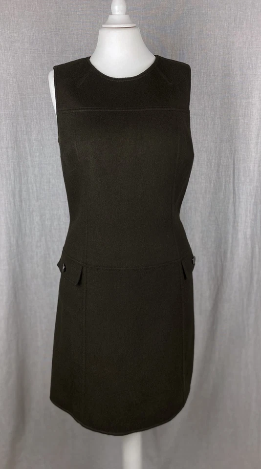 Vintage Apostrophe Wool Cashmere Dress Brown Sleeveless Shift Mini Dress Size 36 - Image 4 of 4