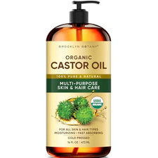Premium Organic Castor Oil 100 Pure and Hexane-Free Cold-Pressed Beauty 16 fl.