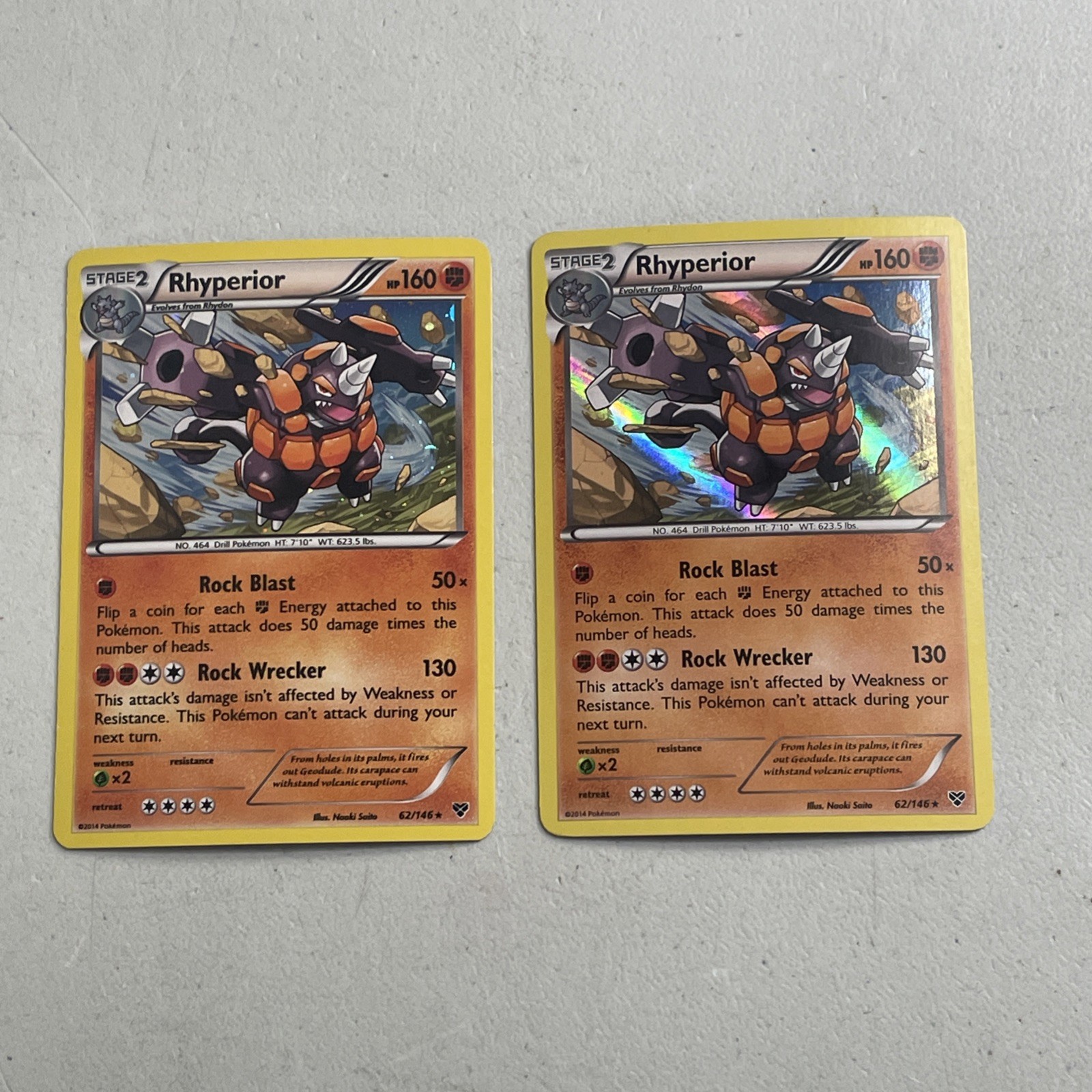 Pokemon TCG 2014 XY Base Set Card -- Rhyperior 62/146 Cosmos Holo + Regular Holo