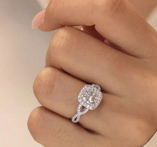 2Ct Cushion Cut Lab Created Diamond Engagement Halo Style Ring 14K White Gold FN