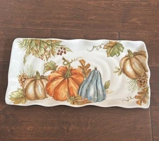 New Pumpkin Fall Leaves Thanksgiving Serving Platter Ceramic Autumn