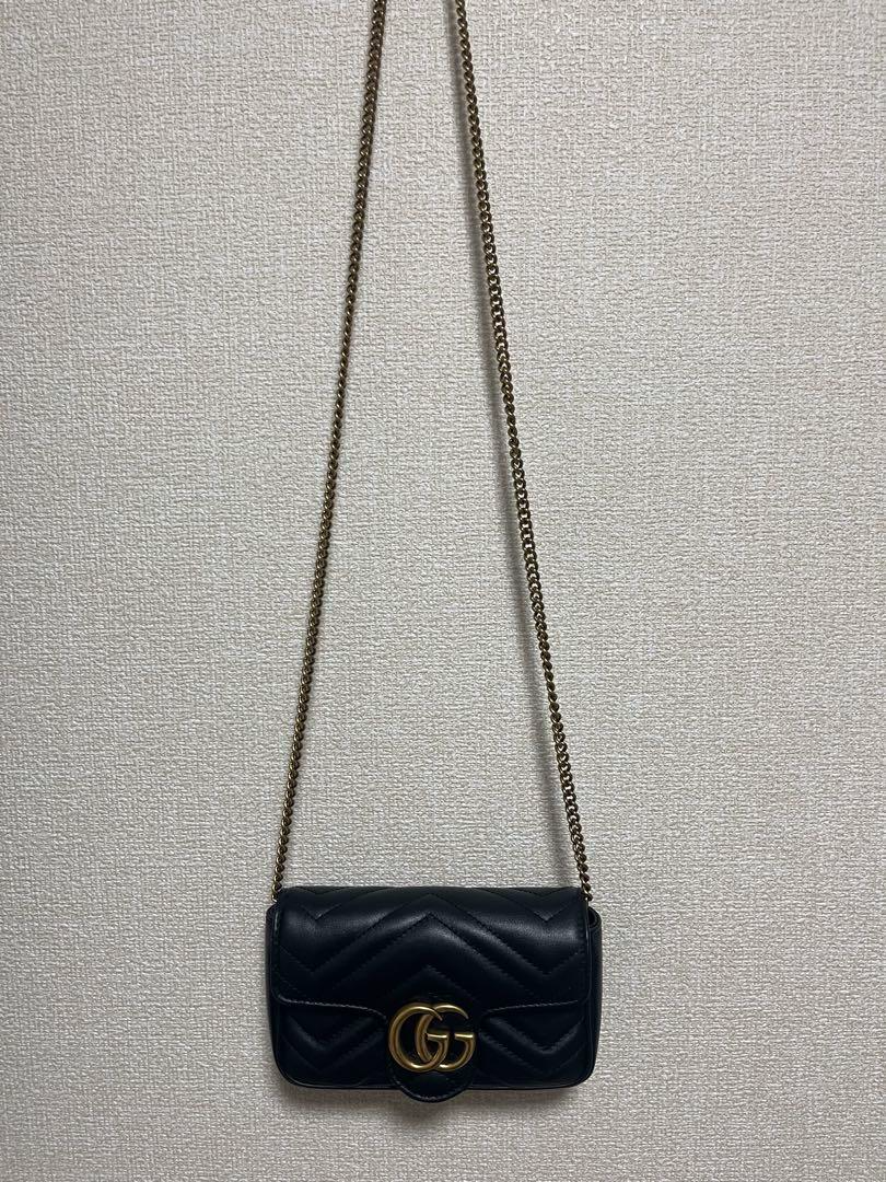 GUCCI GG Marmont Super Mini Shoulder Bag Black Matelase leather