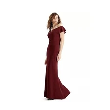 Betsy & Adam Off-The-Shoulder Gown Bordeaux Dress Size 4 NEW