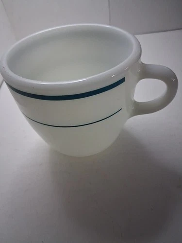 Vintage Pyrex Tableware by Corning Coffee Cups Mugs #723-4 Turquoise Stripes USA