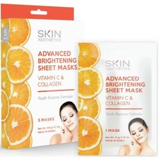 Skin Aesthetics Brightening Vitamin C Collagen Sheet Face Masks 5 Masks NIB