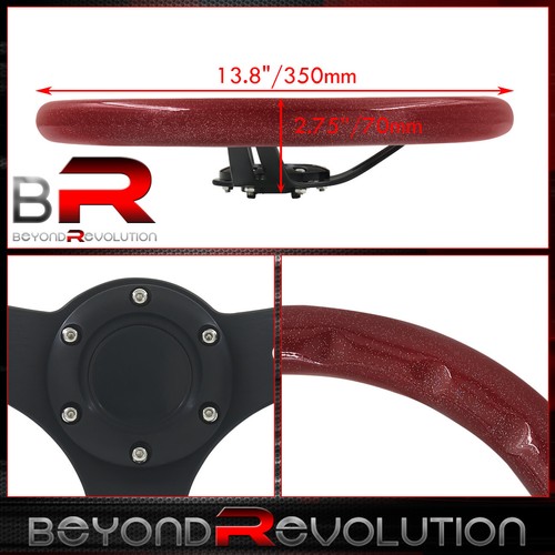 Metallic Red Wood 350mm Deep Dish Replacement 3 Spokes Aluminum Steering Wheel - Picture 2 of 5
