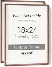 Set of 2 Walnut Wood 18x24 Poster Frames with Tempered Glass, Matted 16x20