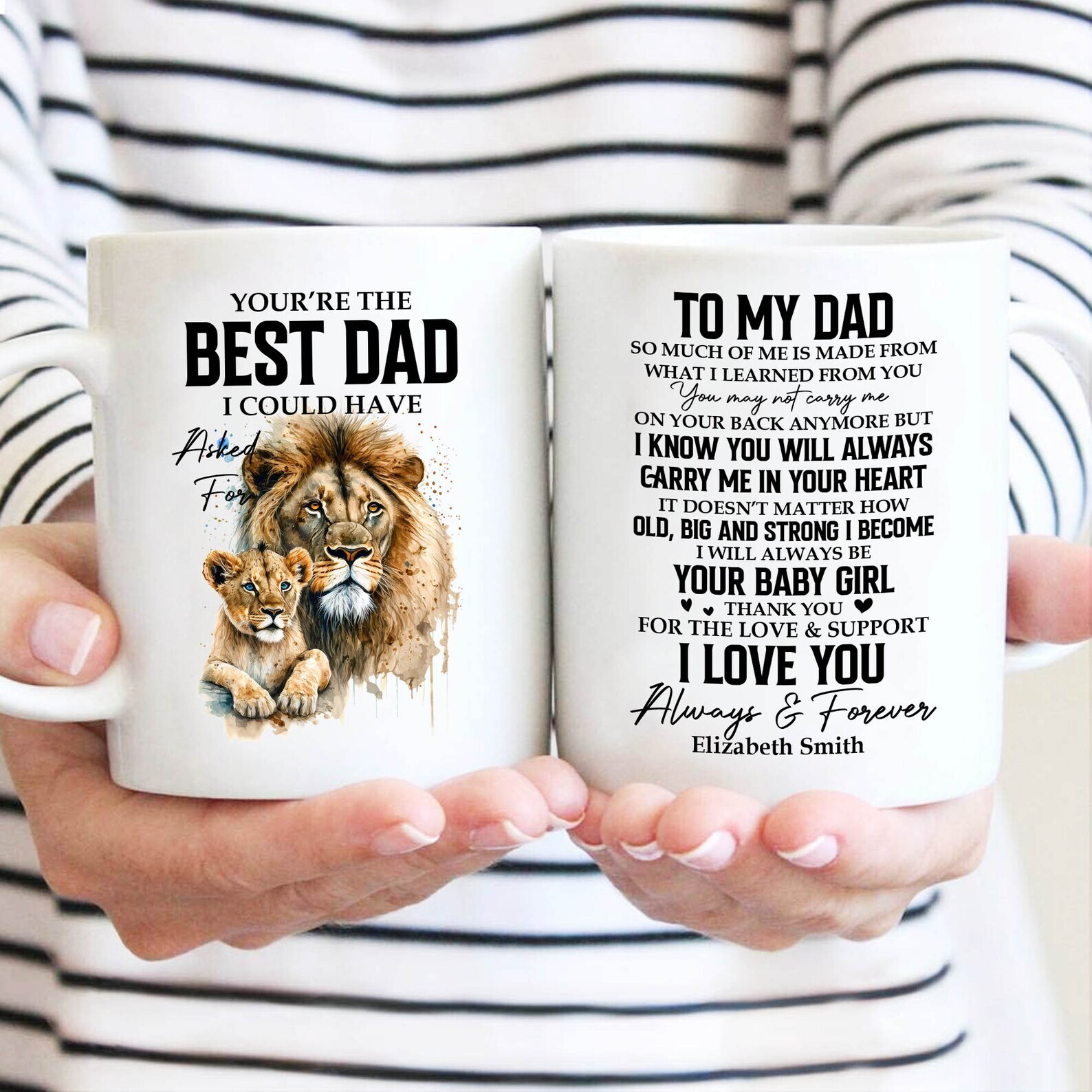 Personalized Name Gift Mug Dad Gifts Mug From Daughter Lion Lover Mug For Dad