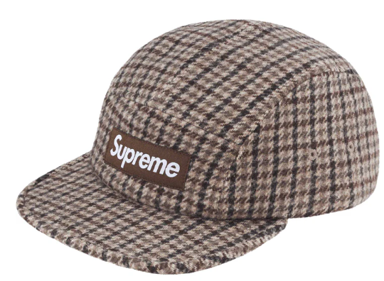 Supreme Houndstooth Wool Camp Cap/Hat FW23 Tan Bellandi Wool Supreme Houndstooth Wool Camp Cap/Hat FW23 Tan Bellandi Wool
