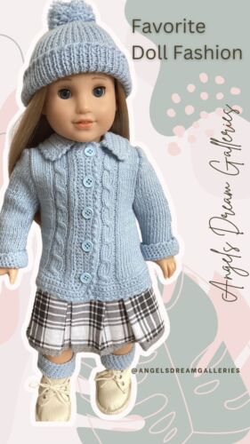 Blue Doll Sweater for American Girl Dolls and 18" Dolls. Handknitted Cardigan