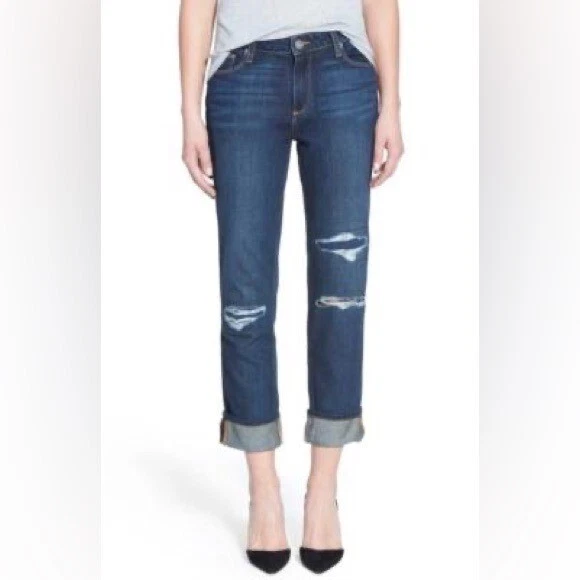 PAIGE Women's Lala Destructed Brigitte Crop Boyfriend Jeans size 31 12 distress - Image 2 of 4