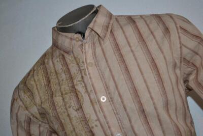 【M】 34698 Buckle BKE Dress Shirt Slim Fit Maroon Tan Striped Cotton