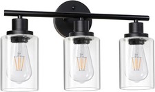Modern Bathroom Light Fixtures, 3 Light Vanity Lights, Black Wall Lamp with Clea
