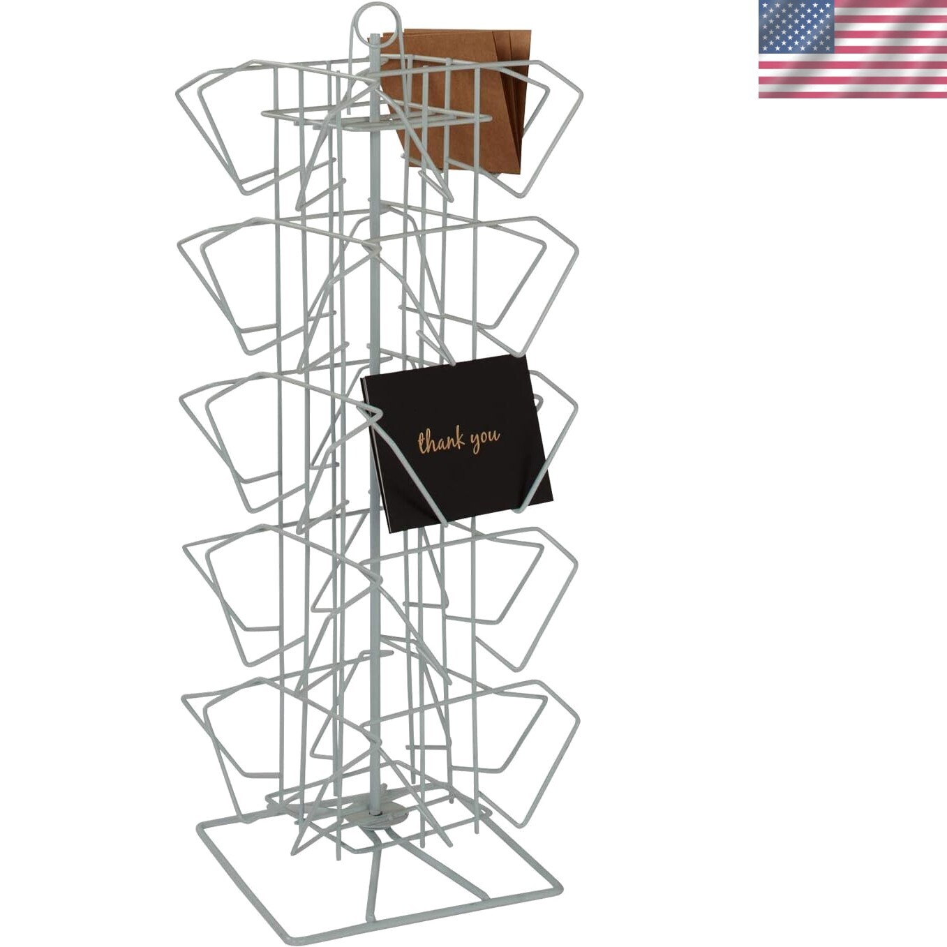 20-Pocket Rotating Countertop Postcard Rack - 25”H x 12”D - White Metal Postc...