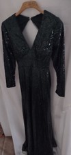 Emerald Green, Beautiful Sequined, Deep Plunge, Exposed Back,Formal Gown,...