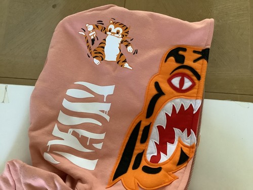 Authentic a bathing ape bape tiger full zip hoodie XL salmon pink new shark - Picture 3 of 11