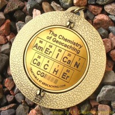 AmErICaN CaCHEr - Spinning Chemistry of Geocaching Geomedal Geocoin 2.25" 
