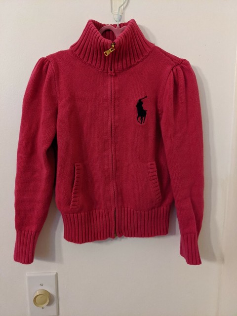 Polo Ralph Lauren Big Pony Girls Pink Tuttle Neck Full Zipper Sweater Size 6 | eBay