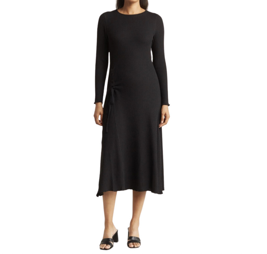 shirred waist knit dress Midnight Doll Pattern Glitter Knit V-Neck Shirred Midi Dress