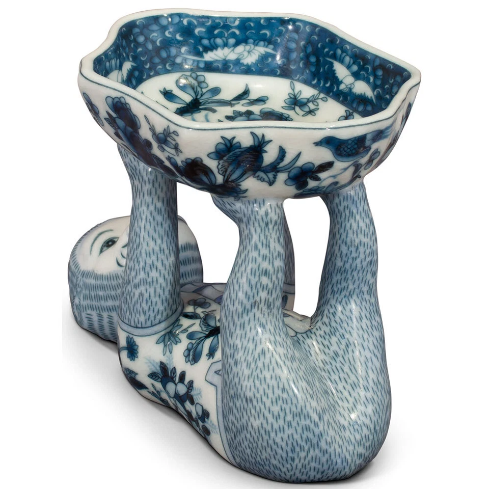 Vendedor de EE. UU. - Plato de loto con mono de porcelana china azul y blanco Foto 3 de 4