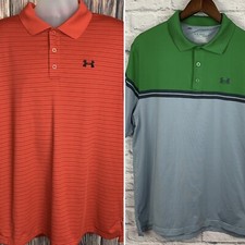 Lot Of 2 Under Armour Loose Gear Golf Polo Short Sleeve Red Green Colorblock XL