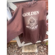 Golden Nugget Las Vegas HoodieSweatshirt Brown Spell Out Ace Graphic Pullover XL