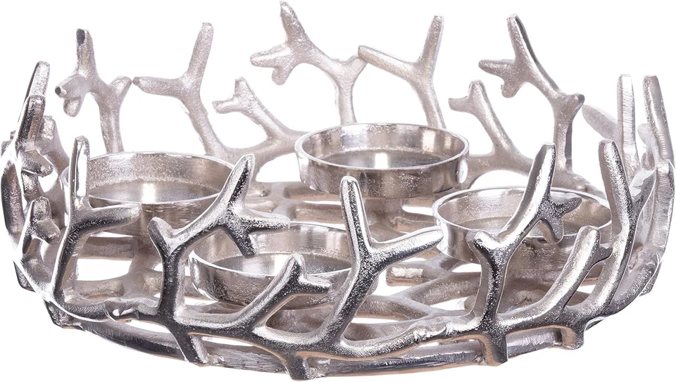 Corona Di Natale Argento Ø 28 Cm – Elegante Portacandele per 4 Candele, Centrota - Immagine 3 di 4