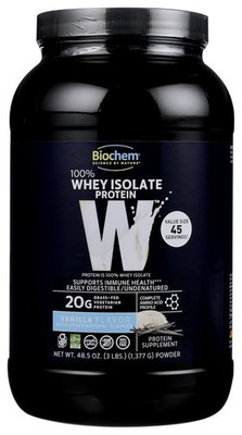 Whey Protein Powder Vanilla 20g Grass Fed Keto Friendly 48.5oz Biochem Isolate