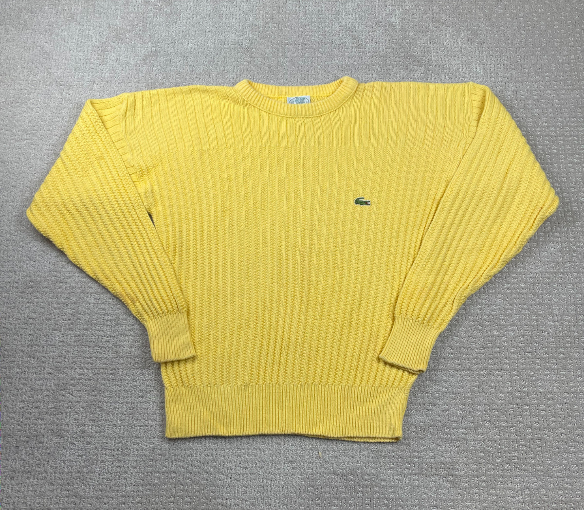 Vintage 80s Izod Lacoste Sweater Mens M Yellow Cotton Casual Preppy Made in USA