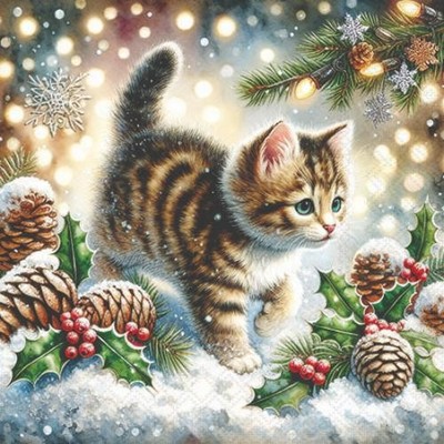 Weihnachten Servietten 25x25 cm 3-lagig 20 Stück Cute cat in the snow FSC Mix  K