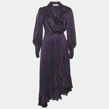 Zimmermann Purple Silk Ruffle Detail Wrap Up Midi Dress S