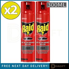 2 x RAID ANT AND COCKROACH KILLER SPRAY 300ML INSECT KILLER INDOOR OUTDOOR USE
