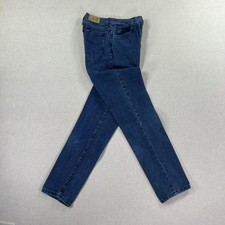 Vintage 80s Lee Jeans Boys 14 Slim 23x27 Blue High Rise Tapered Denim Made USA